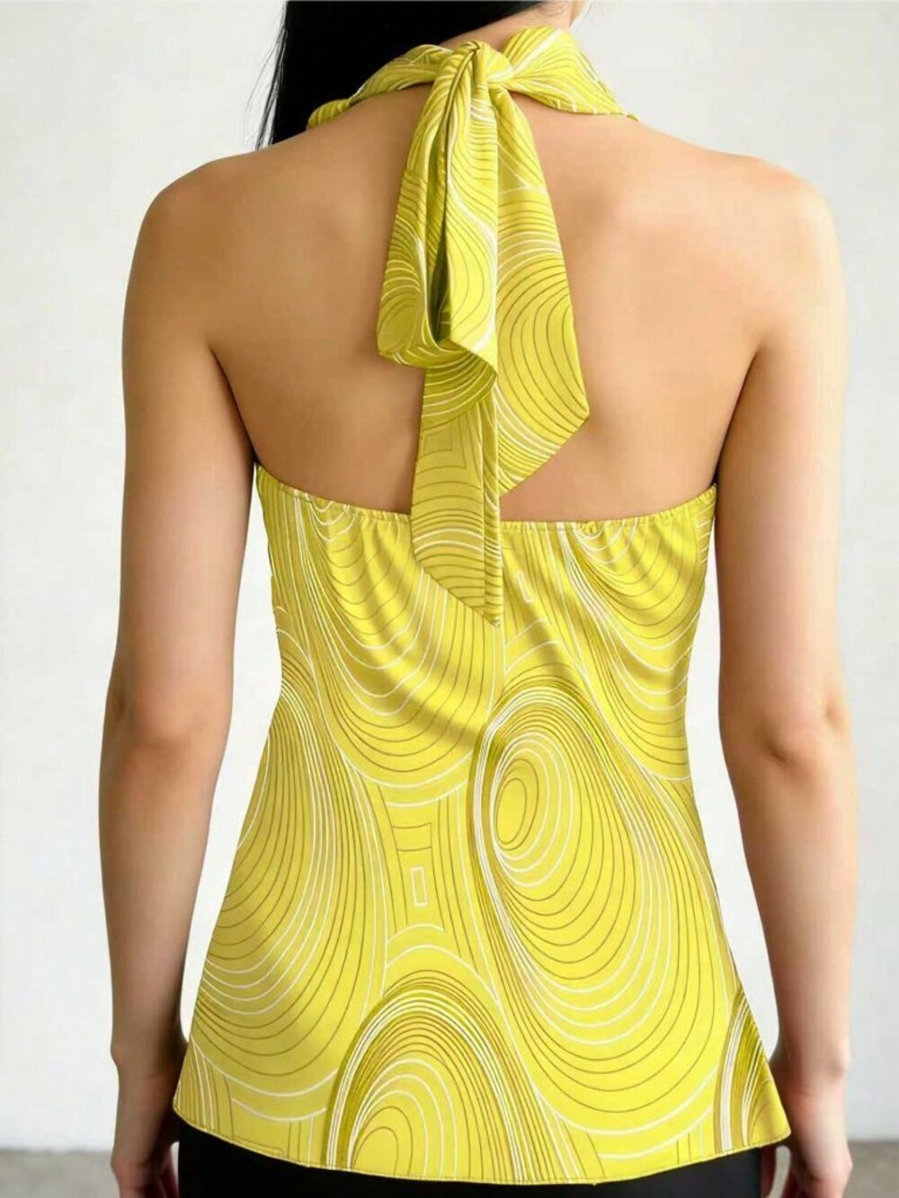 Yellow  Elegant Women's Y2k Striped Casual Halter Top - Picture 2 of 3